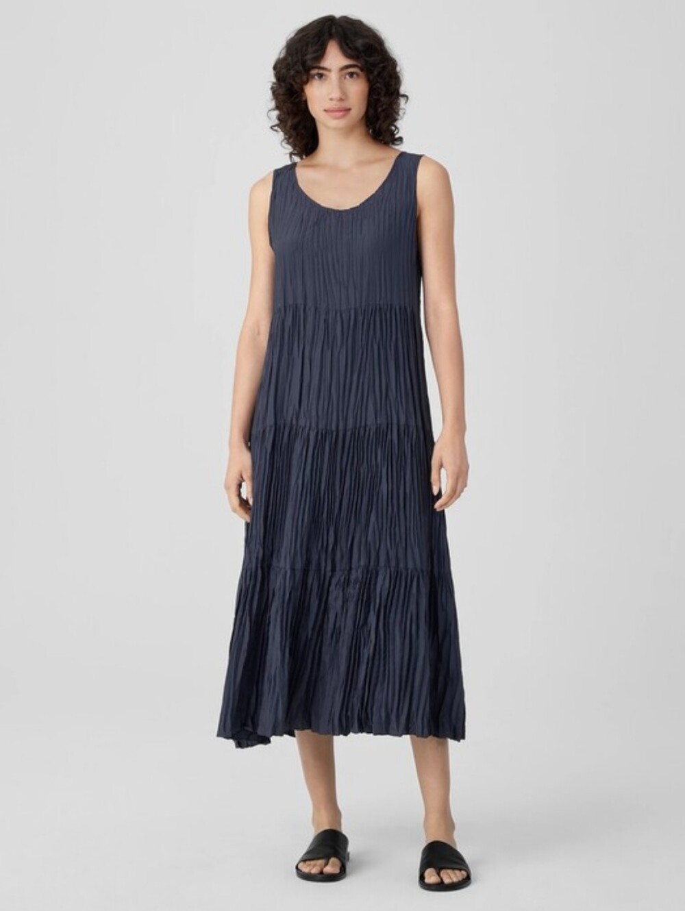 OFFER! Eileen Fisher Crushed Silk Tiered Dress